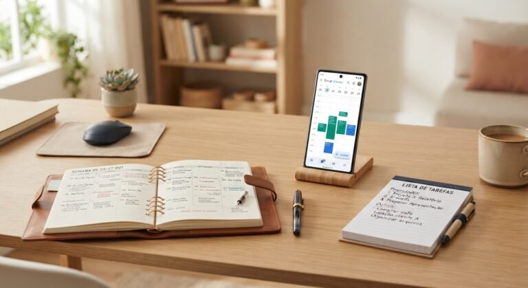 Organização da rotina com agenda e celular