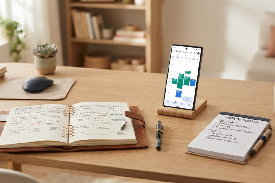 Organização da rotina com agenda e celular