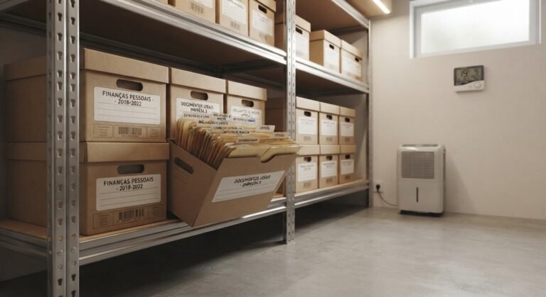 Pastas com documentos armazenadas em local protegido e seco