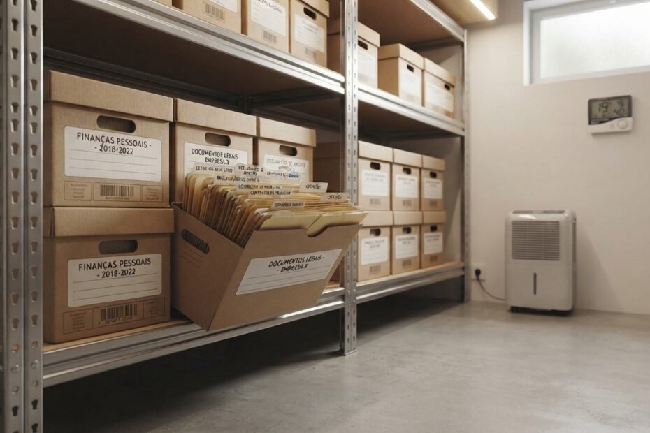 Pastas com documentos armazenadas em local protegido e seco