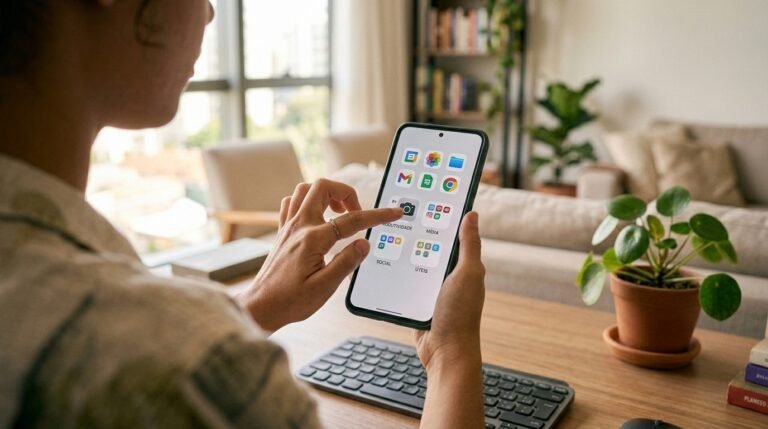 Smartphone mostrando uma tela inicial organizada