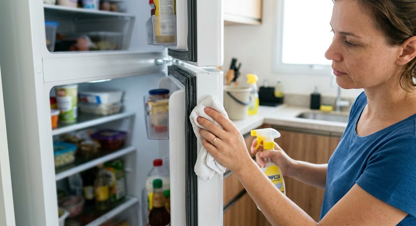 Borracha de vedação da porta sendo higienizada