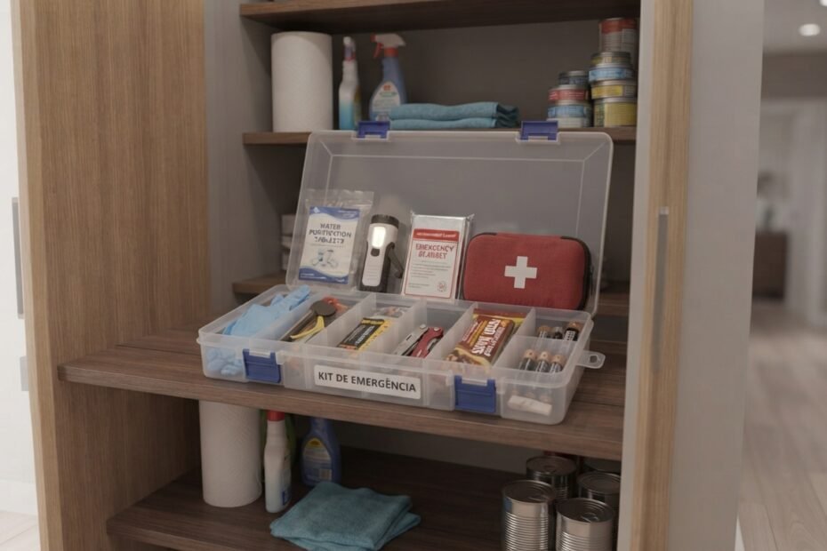 Caixa organizadora com itens de emergência