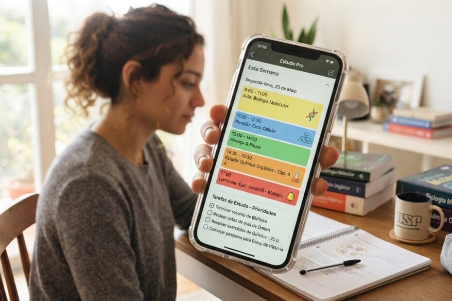 Celular com calendário e tarefas