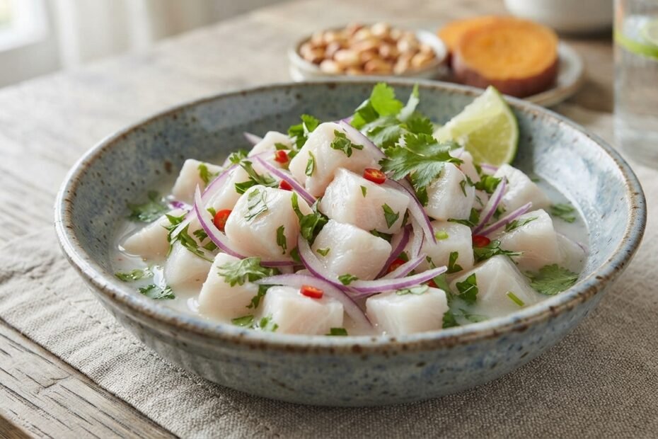 Ceviche pronto servido em uma tigela