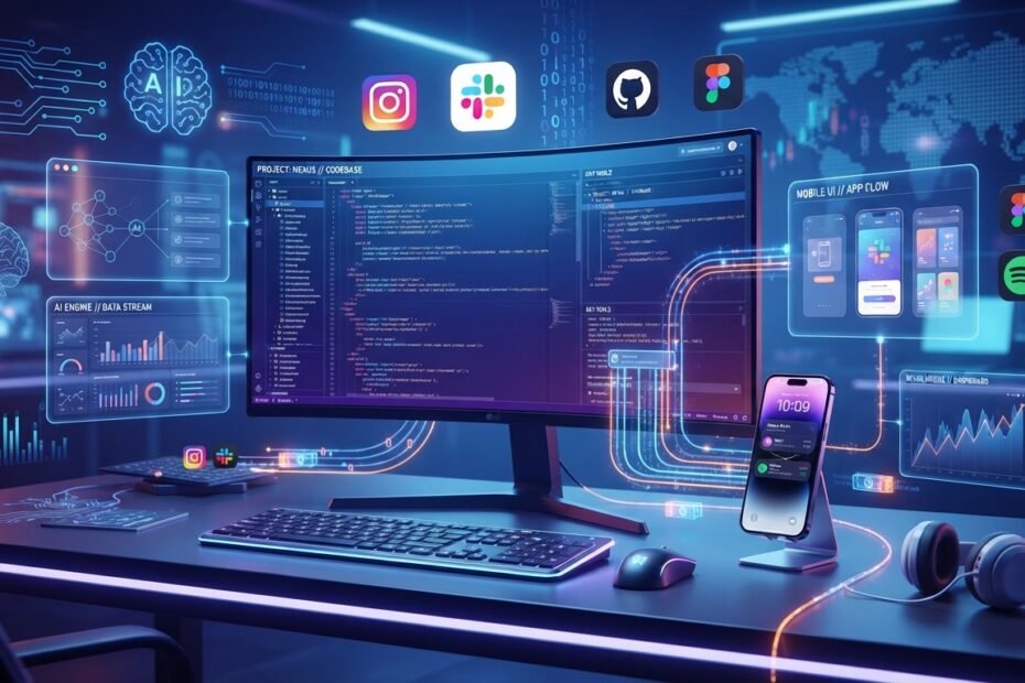 Composição moderna mostrando computador