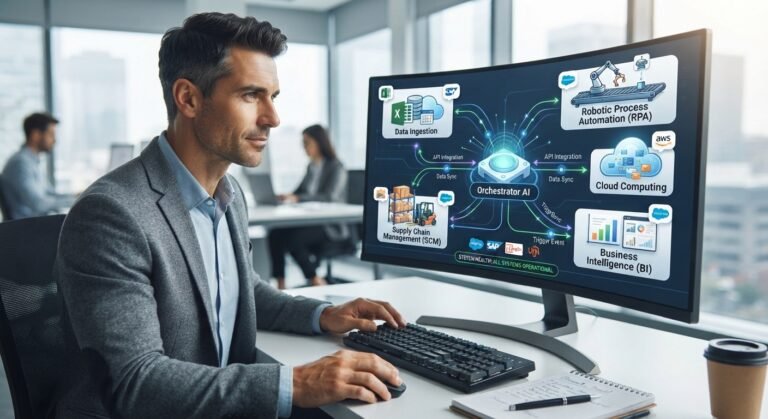 Profissional acompanhando em um computador um fluxo digital