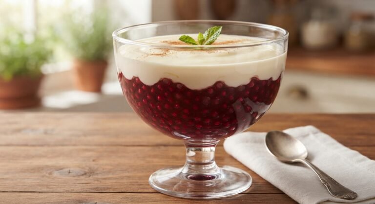 sagu de vinho tinto com creme branco