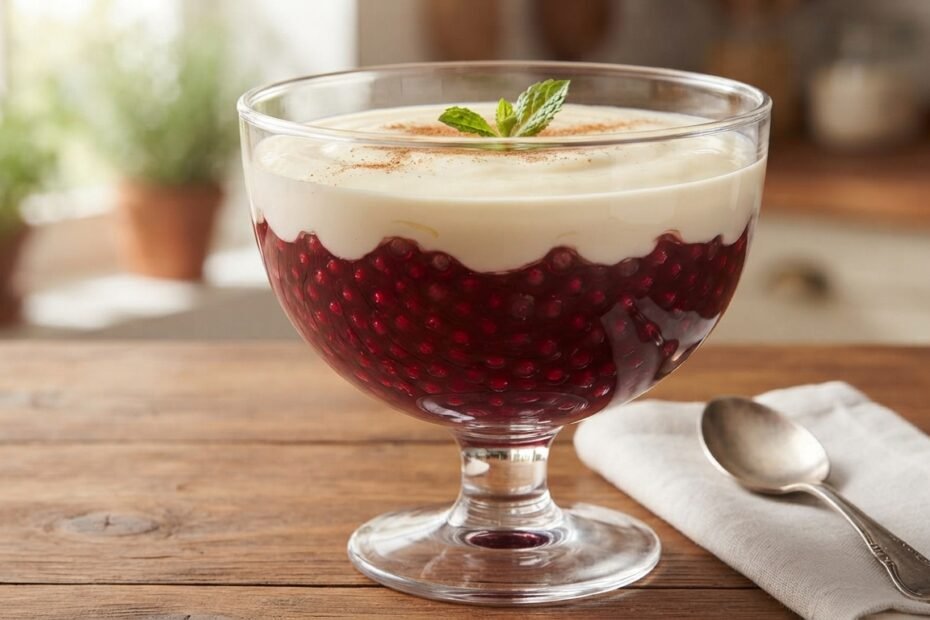 sagu de vinho tinto com creme branco